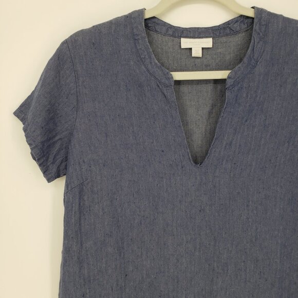 The White Company Linen Shift Dress 8 Short Sleeves Pockets Chambray Blue - Picture 4 of 7